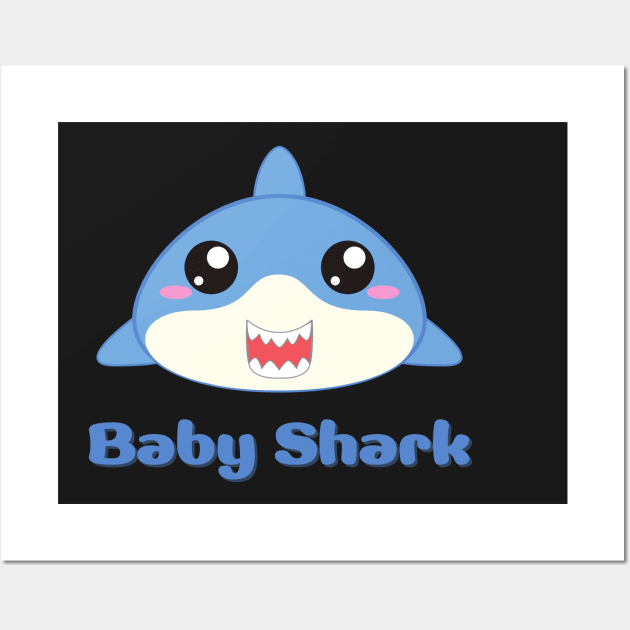 Blue Illustrated cute Shark Wall Art by irelandefelder